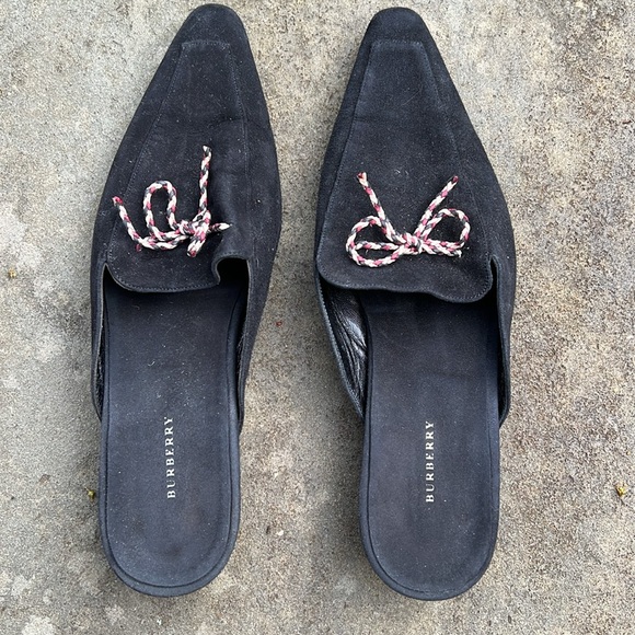 Burberry Black Suede Slip On Mules with Bow - Picture 3 of 10